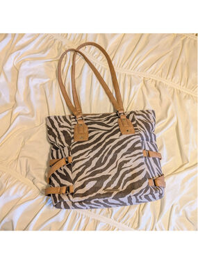 Rampage Zebra Print Tote Bag Women Canvas Faux Leather Shoulder Y2K Animal Print